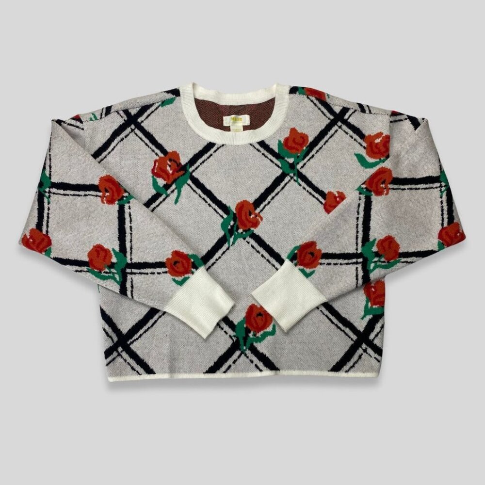 MAEVE Anthropologie Crew Neck Sweater Rose Trellis Sweatshirt Size XS